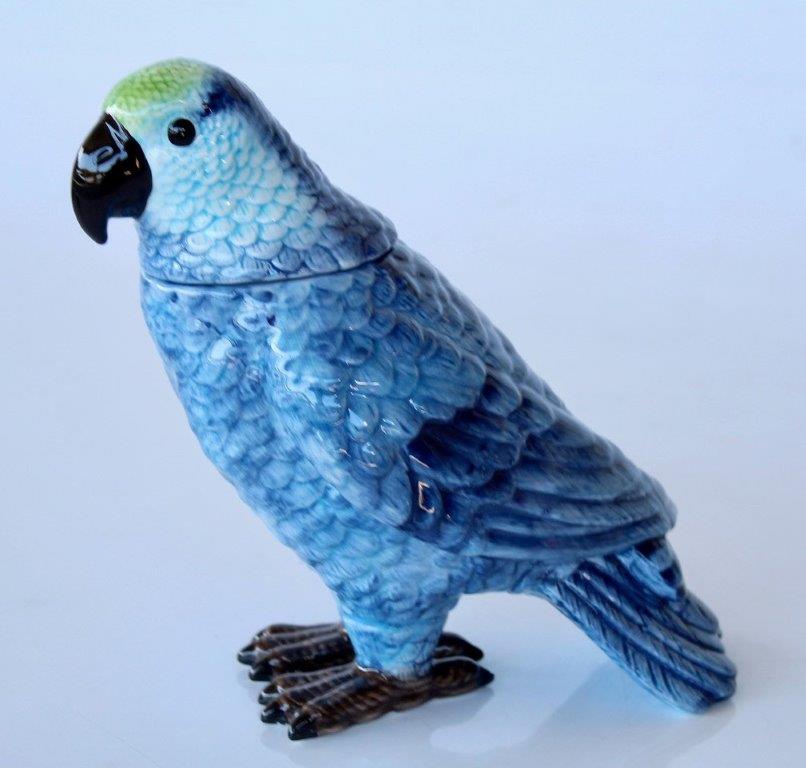 BLUE PARROT HEAD LID  21X11X20CM